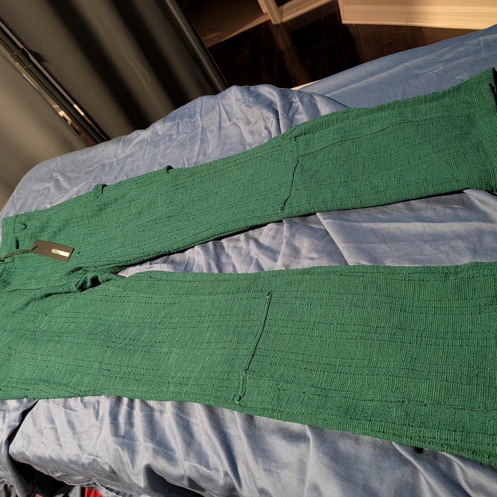 Green Textured Pants Nova Men Wide Leg Carpenter Sz. 32 NWT
